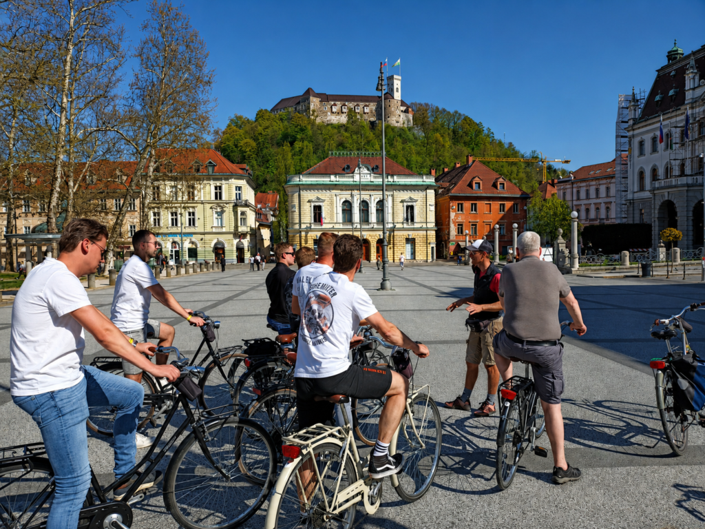 guests on an e-bike tour in ljubljana